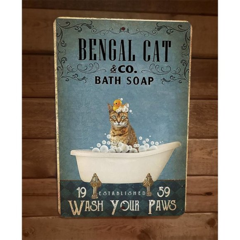 Bengal Cat Bath Soap 8x12 Metal Wall Sign Animal‎ Poster